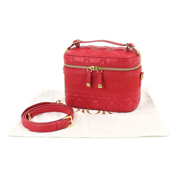 Christian Dior DIORTRAVEL Small Vanity 2way Hand Shoulder Bag Leather Red S54... - Picture 8 of 9